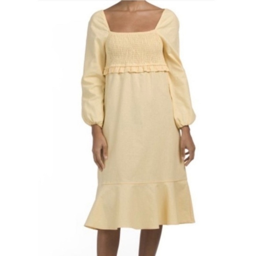 7 For All Mankind Smocked Puff Sleeve Dress